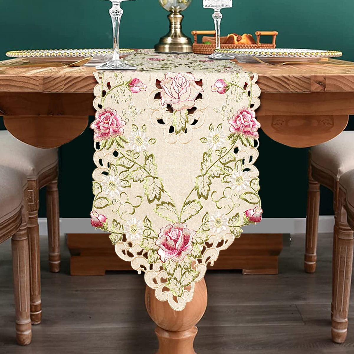Table Runner Embroidery - Beige European Style Rustic Dining Table Protector