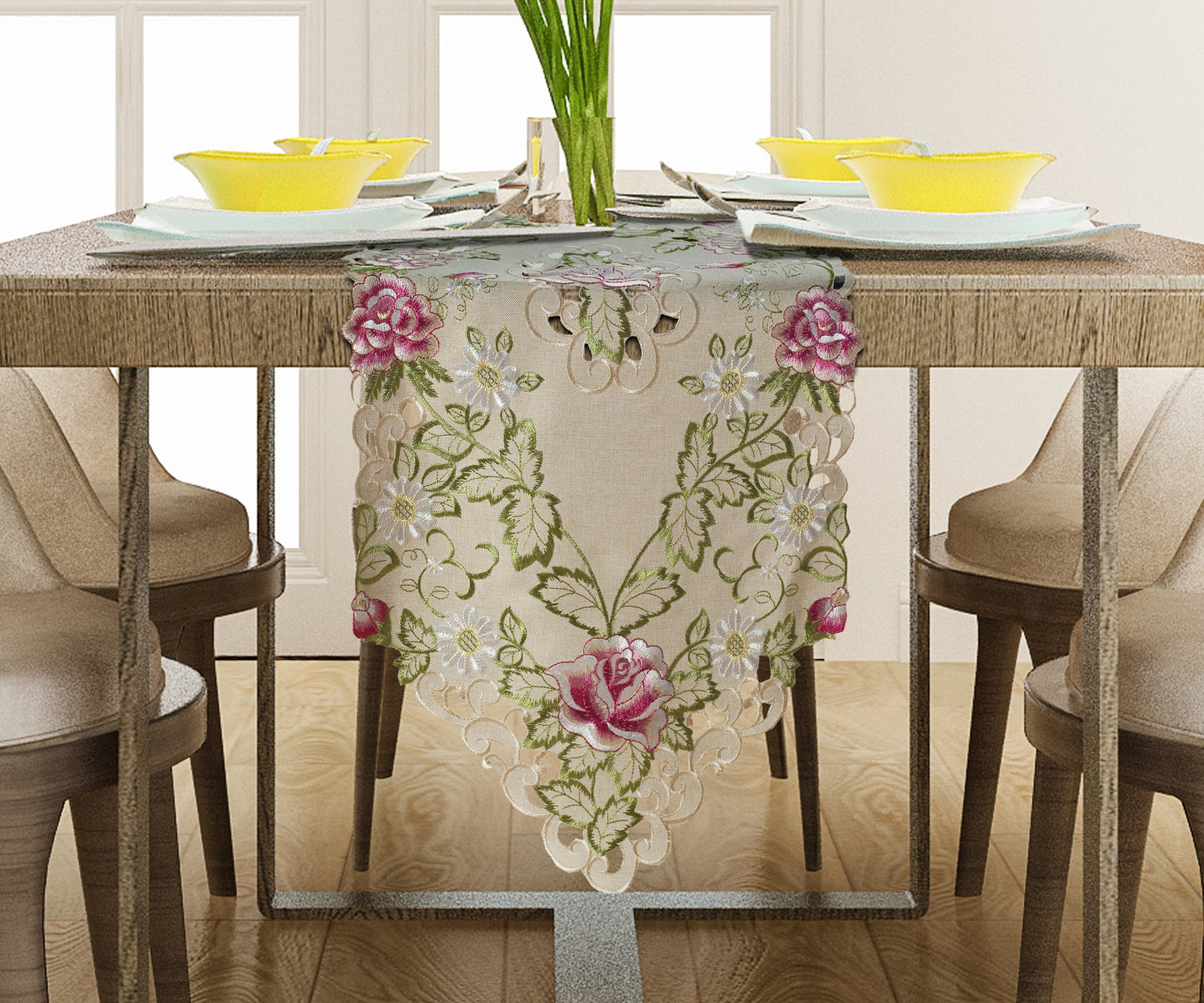 Table Runner Embroidery - Beige European Style Rustic Dining Table Protector
