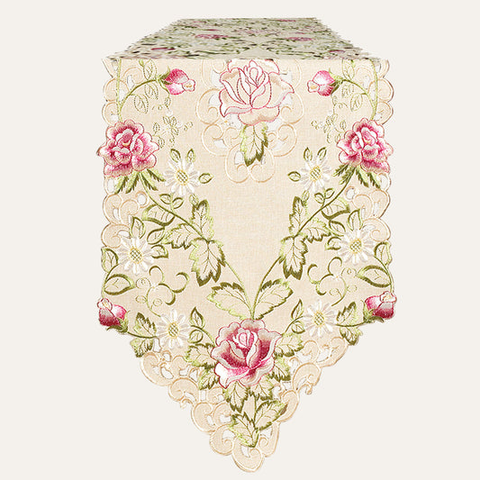 Table Runner Embroidery - Beige European Style Rustic Dining Table Protector