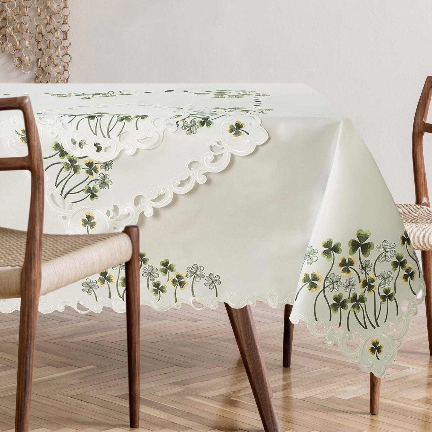 European Embroidered Table Topper – Rustic Vintage Polyester Linen Cover 60x120 Inches