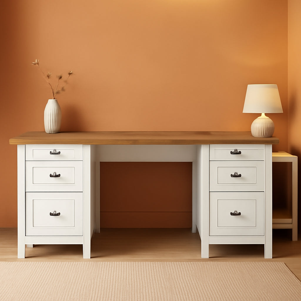 Cottage Style Executive Desk with Spacious White Surface
