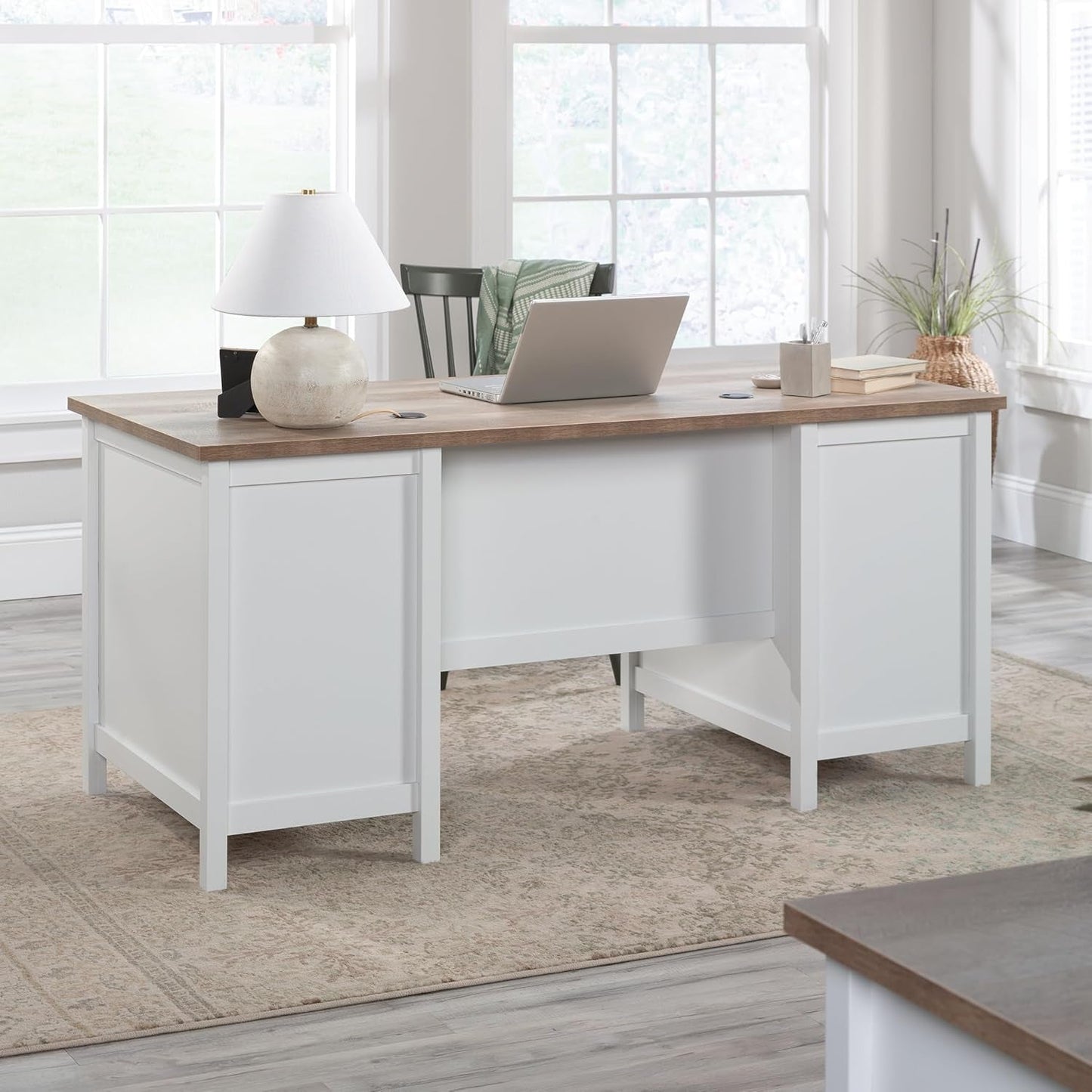Cottage Style Executive Desk with Spacious White Surface