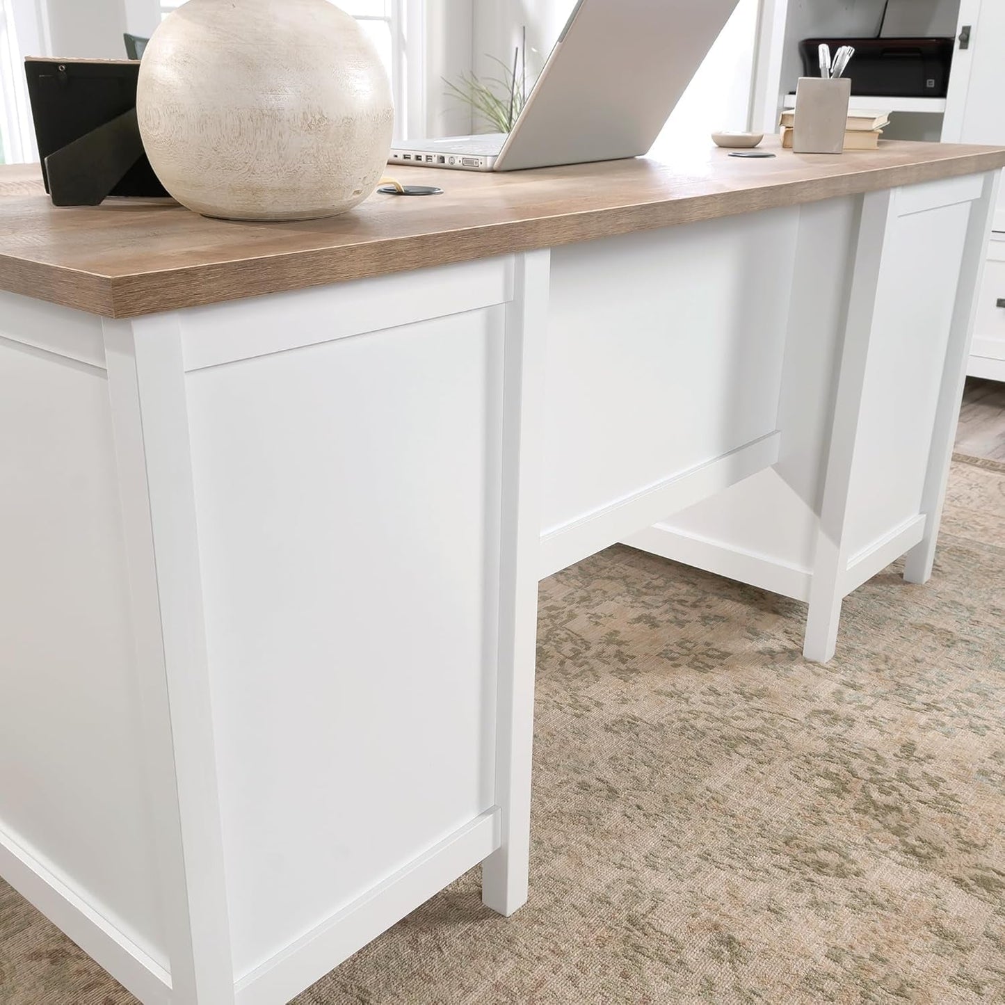 Cottage Style Executive Desk with Spacious White Surface