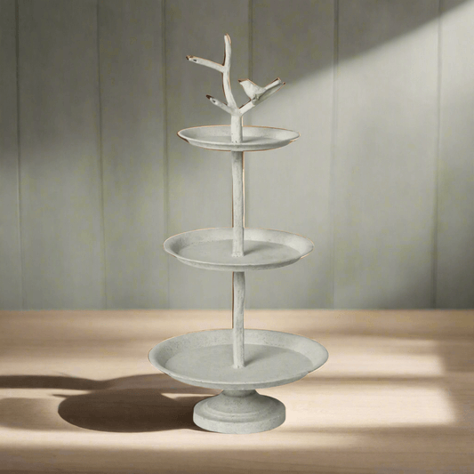 Cottagecore Tiered Display Stand with Bird Detail