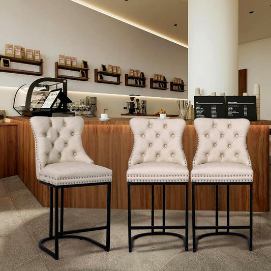 24 Inch Counter Height Bar Stools Beige With Back Faux Leather
