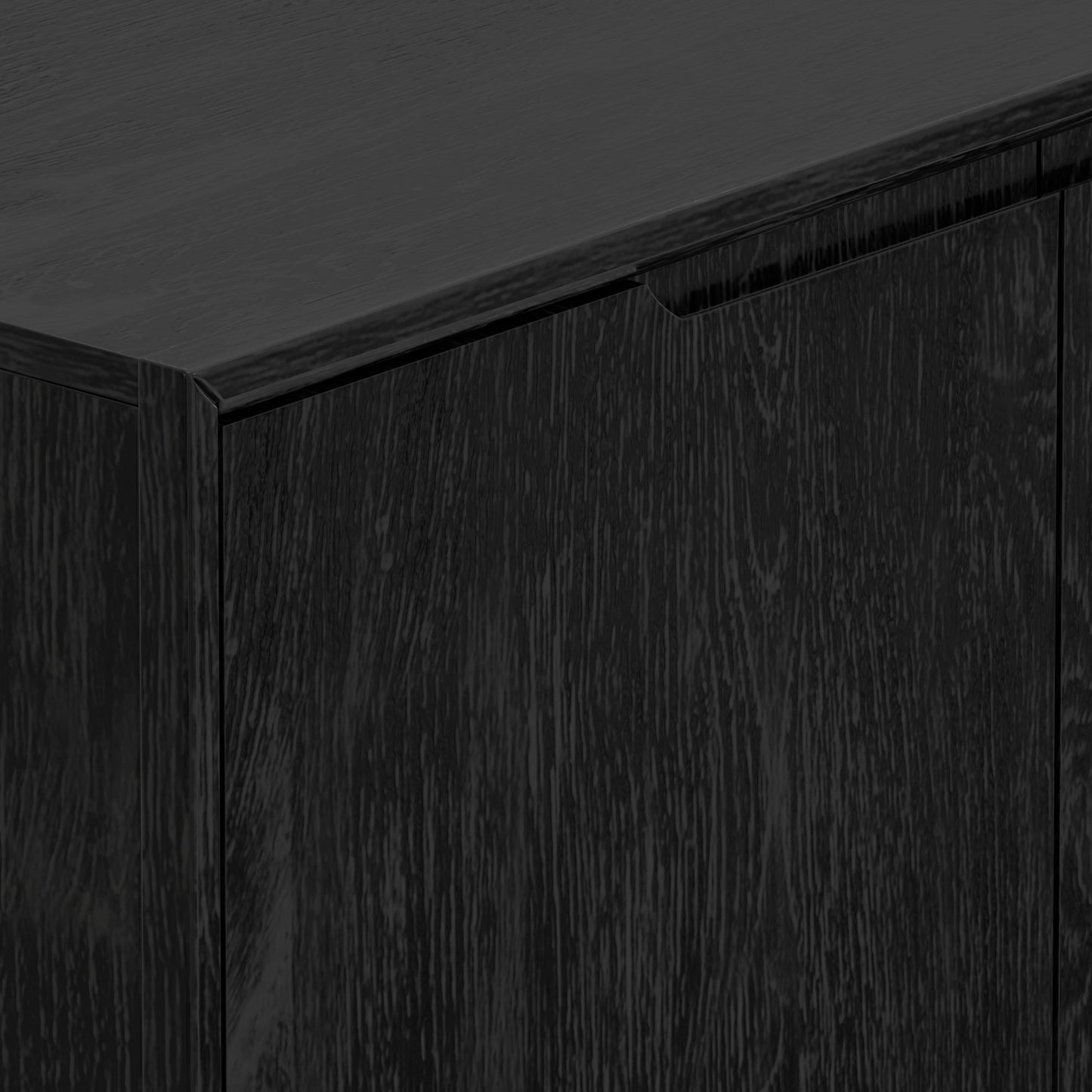 Close-up of Cove Sideboard, Vintage Black finish, showcasing craftsmanship and detailed design.