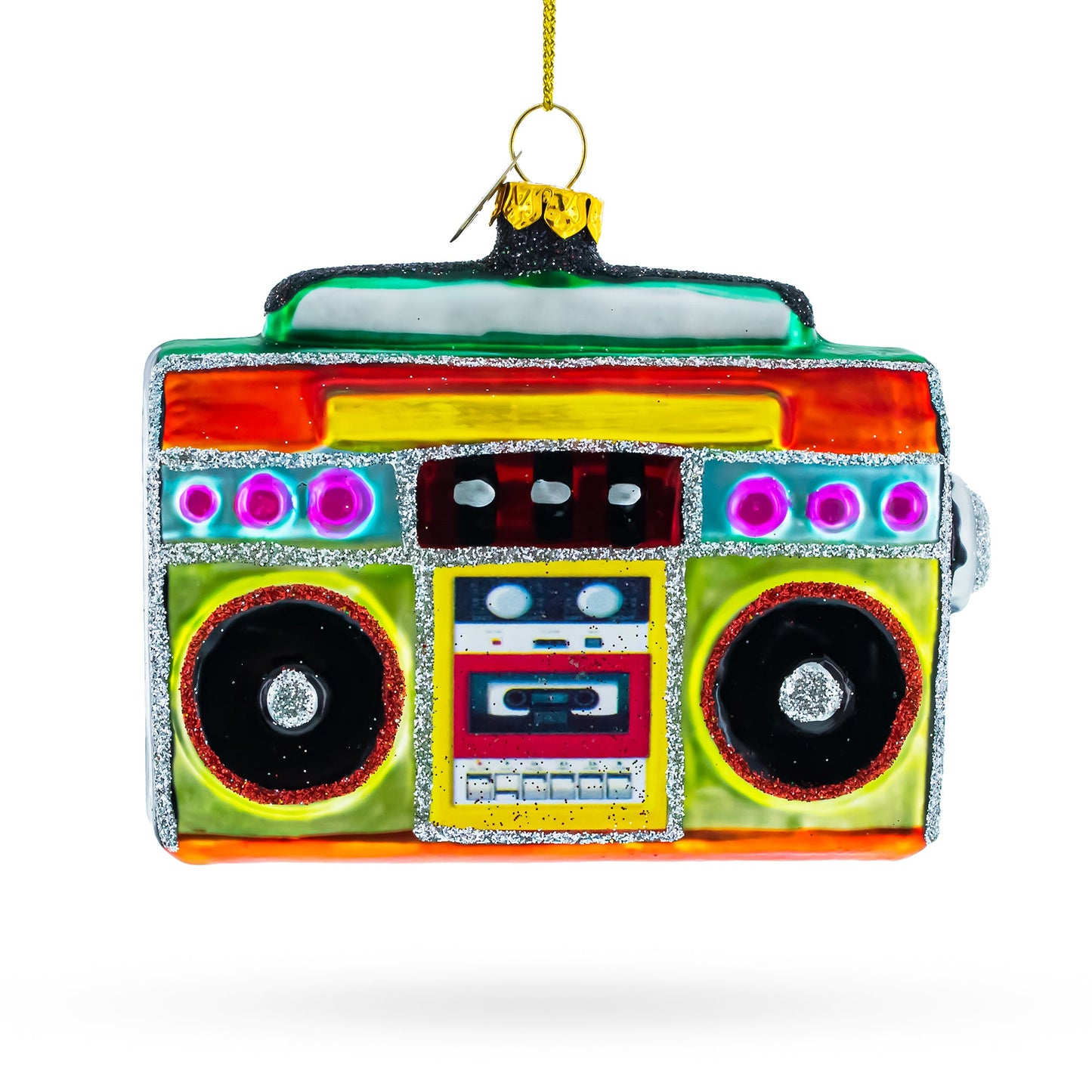 Vintage Cassette Player Boombox Glass Christmas Ornament