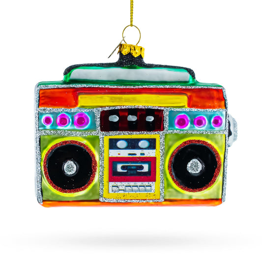 Vintage Cassette Player Boombox Glass Christmas Ornament