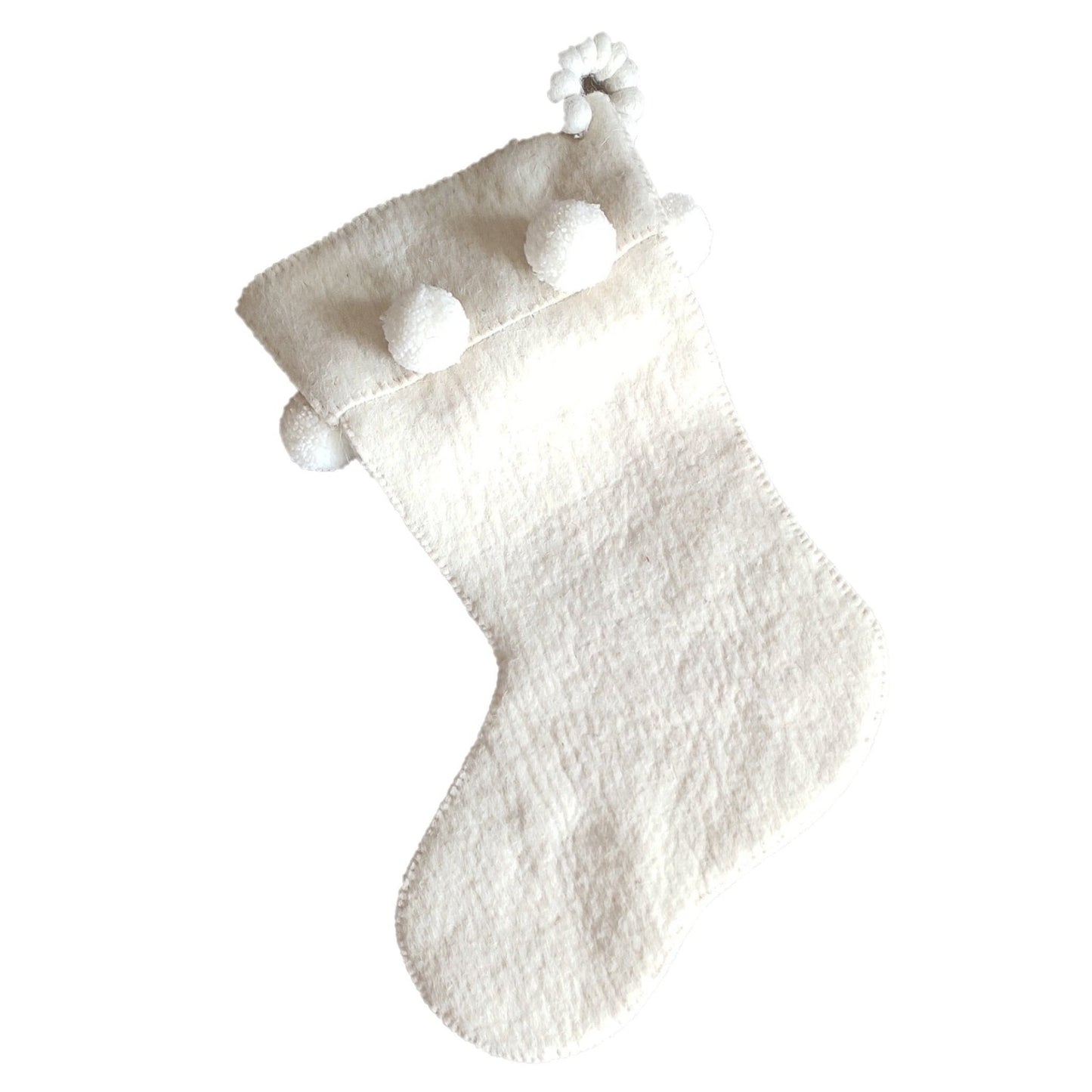 Cream Pom Pom Christmas Stocking Hand Felted Wool Arcadia Home