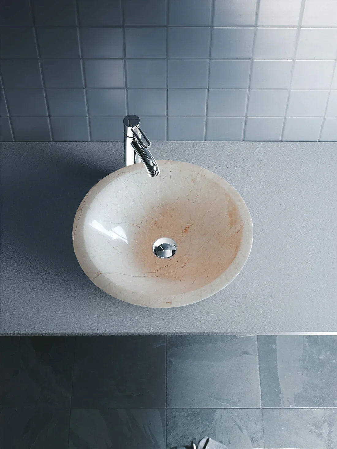 Crema Marfil Marble Natural Stone V-Shape Tapered Above Vanity Bathroom Sink High-Gloss Polished