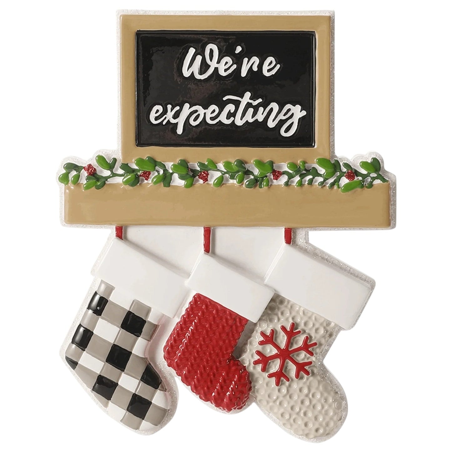 We're Expecting Mantle Family With Stockings Ornament