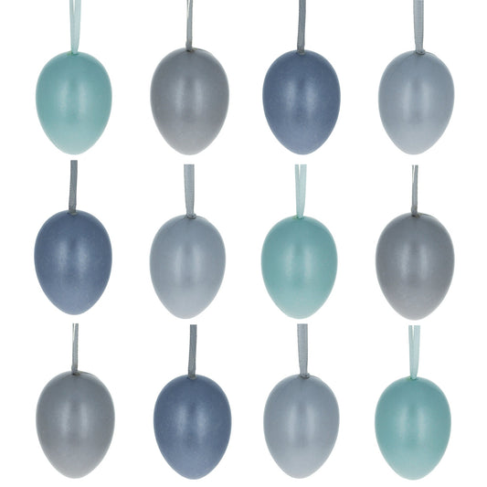 Set of 12 Pastel Blue Plastic Easter Egg Ornaments 2.35 Inches