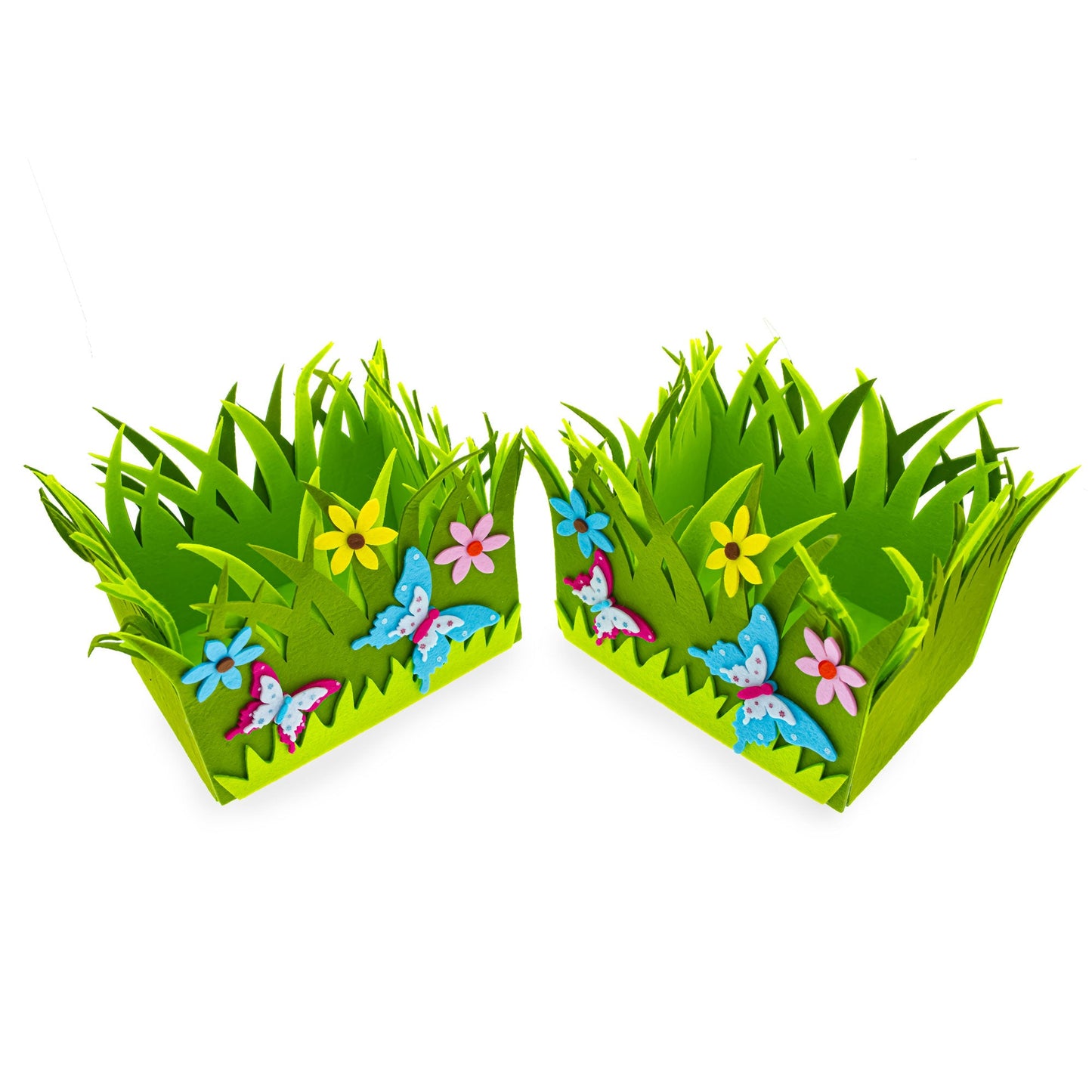 Set of 2 Spring Flowers and Butterflies Easter Felt Decorative Centerpiece