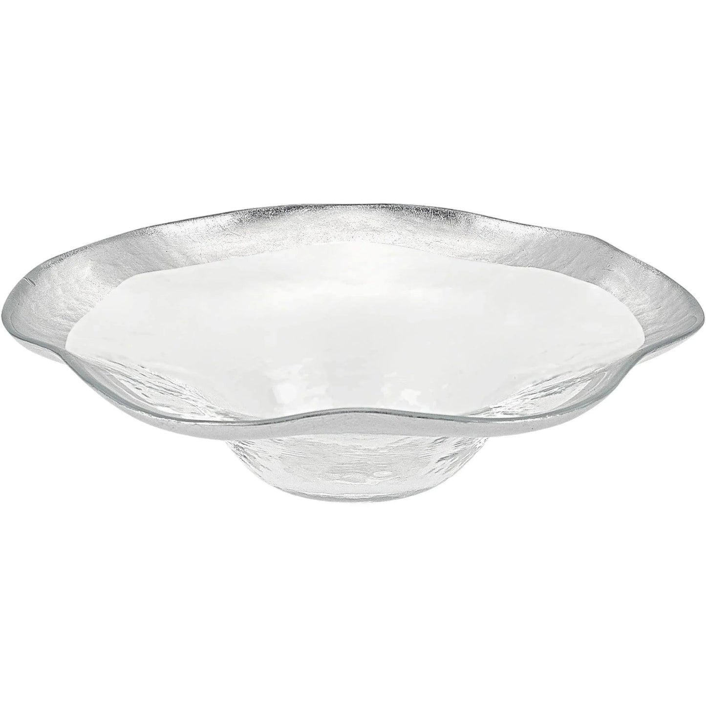 Crystal Glass Wave Bowl with Silver Leaf Pattern