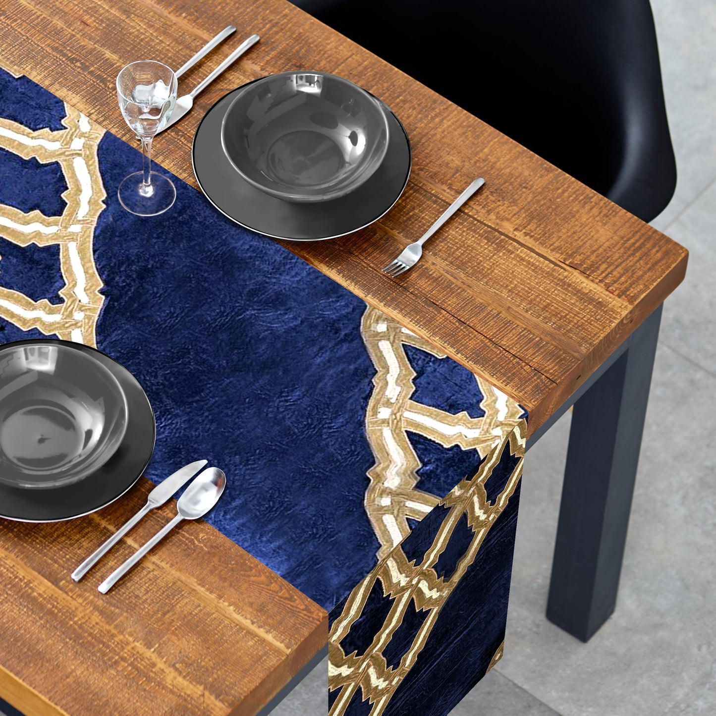 Decorative Table Runner – Embroidered Velvet Runner with Satin Backing for Dining Table Decor