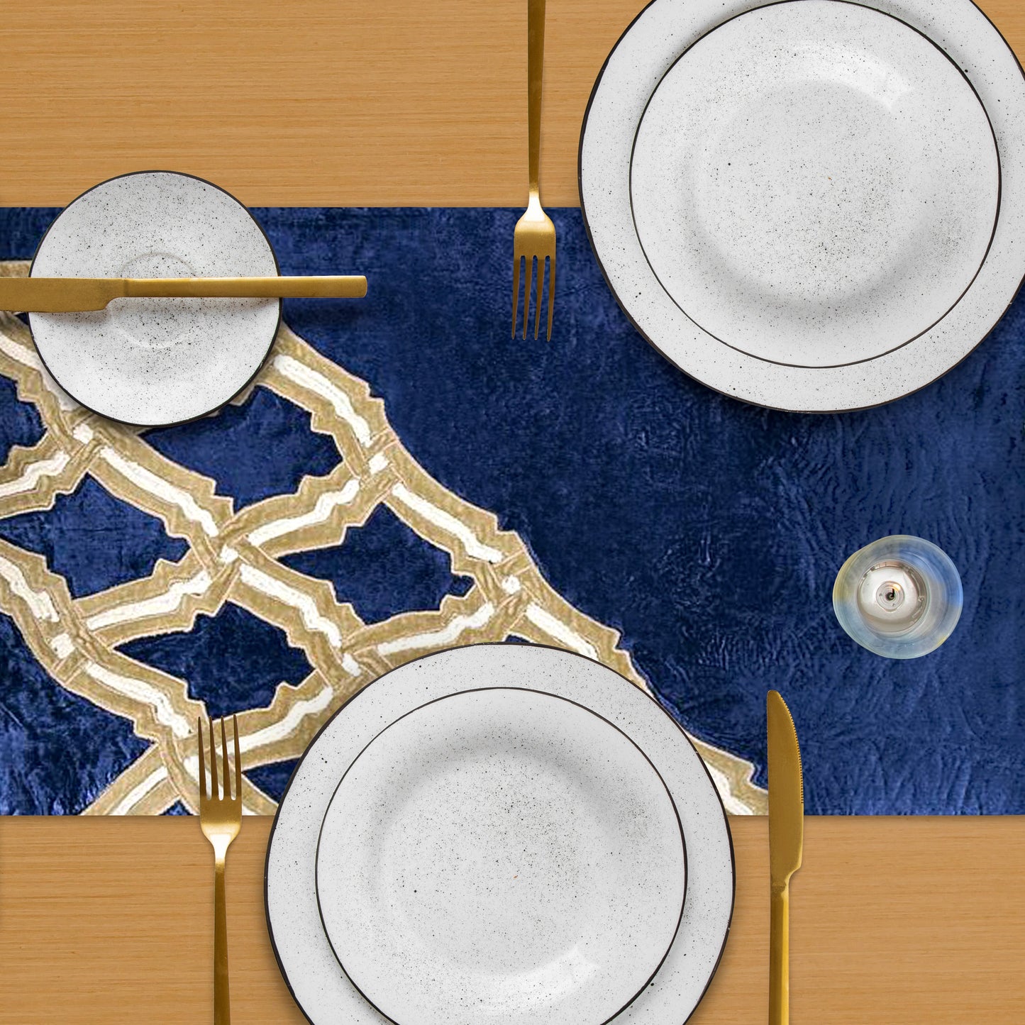 Decorative Table Runner – Embroidered Velvet Runner with Satin Backing for Dining Table Decor