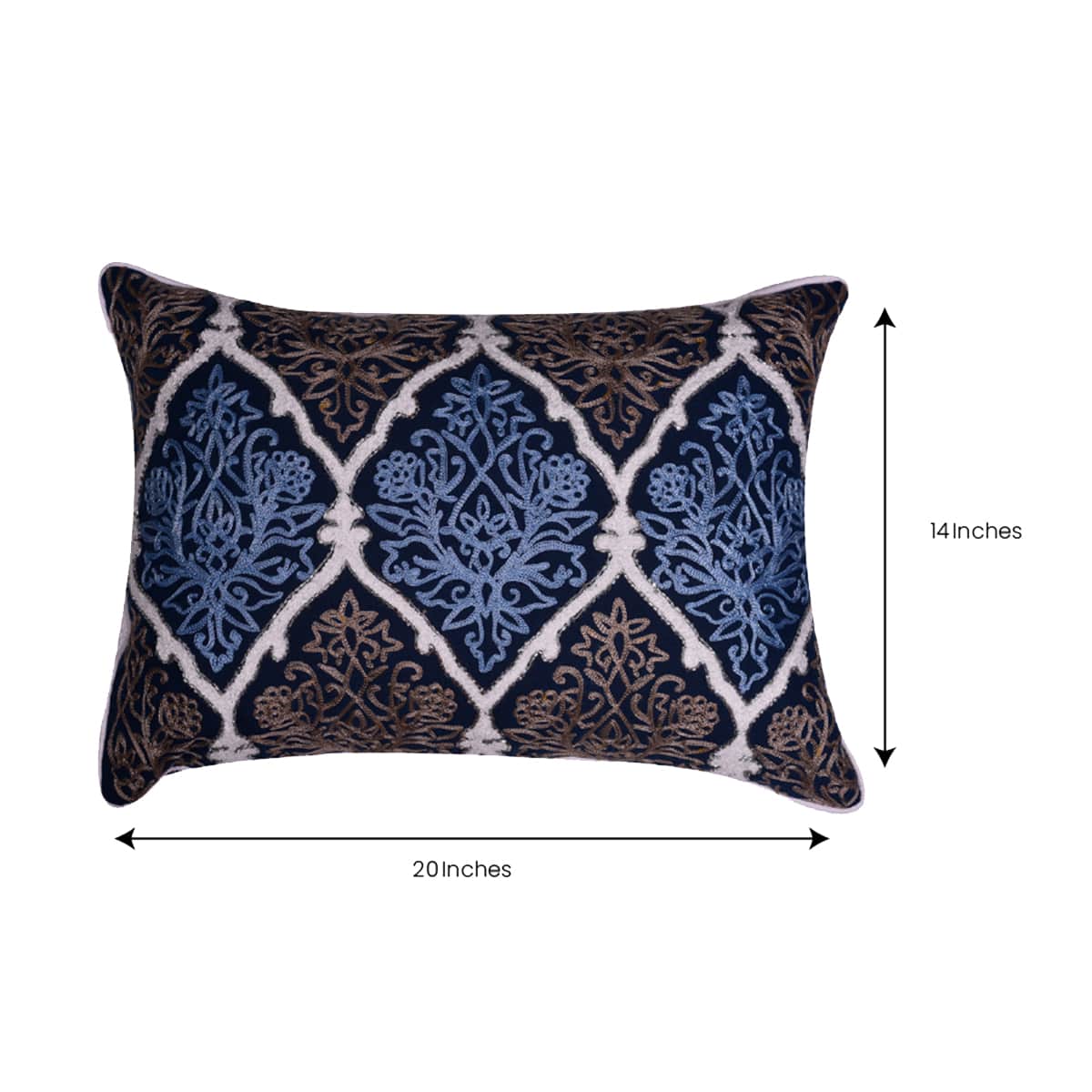 Throw Pillow Covers - Blue Brown Pillow Set, Embroidered Linen Cushion Covers 14x20