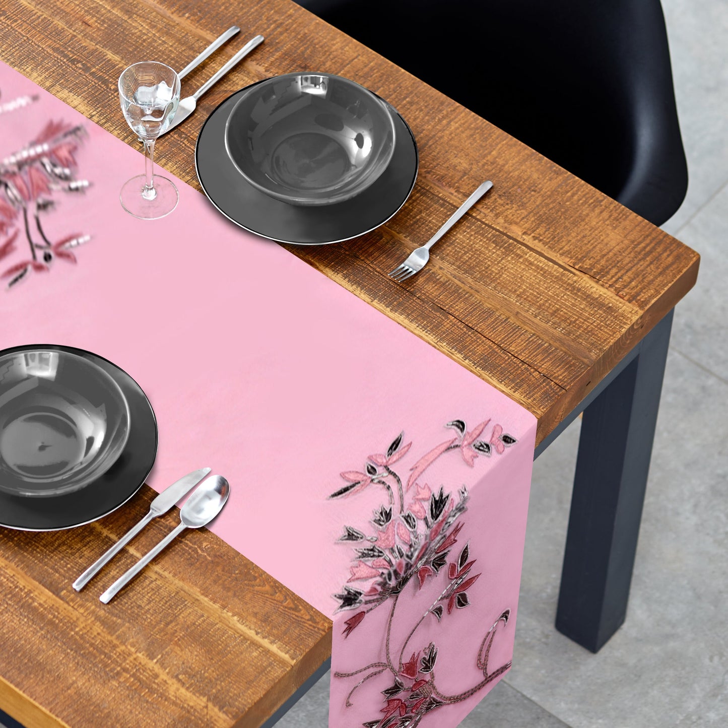 Decorative Table Runner - Embroidered Satin Backing Indoor Outdoor Table Decor