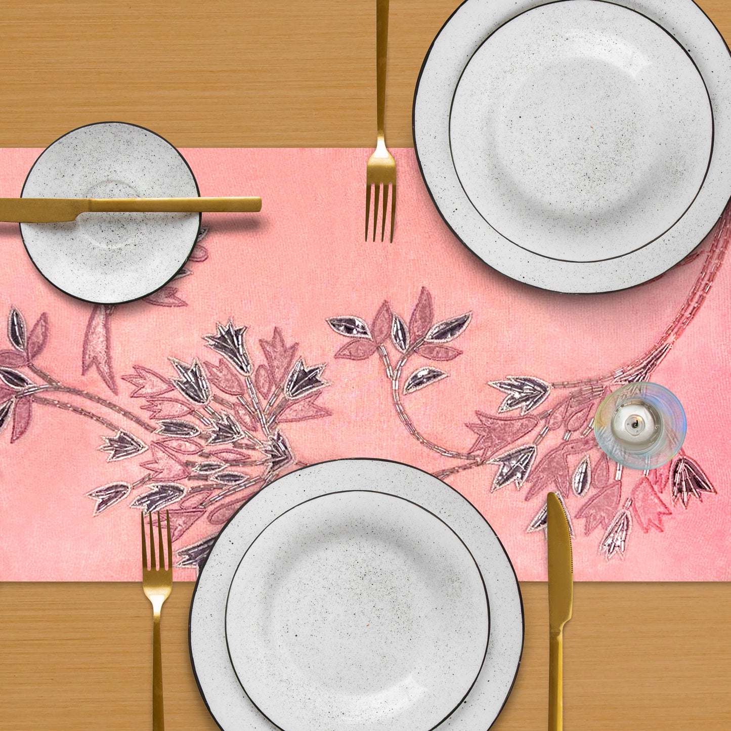 Decorative Table Runner - Embroidered Satin Backing Indoor Outdoor Table Decor
