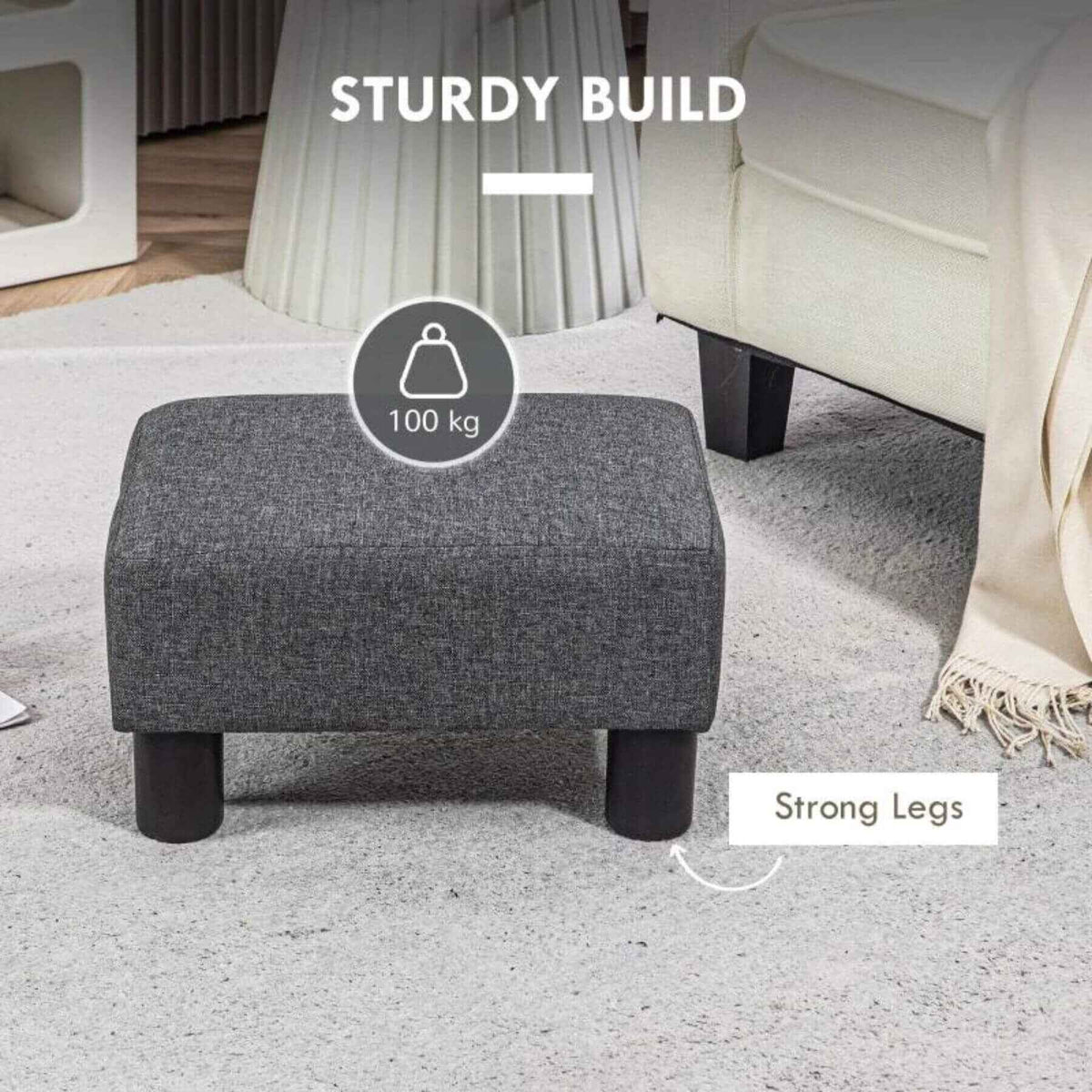 HOMCOM 16" Cube Modern Linen Fabric Pouf Footrest Ottoman, Charcoal Gray