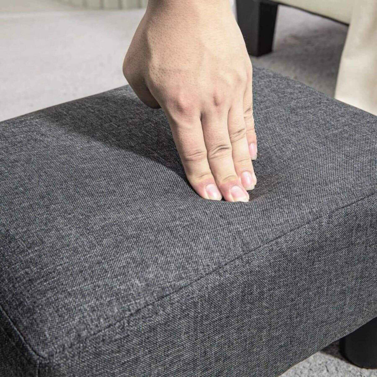 HOMCOM 16" Cube Modern Linen Fabric Pouf Footrest Ottoman, Charcoal Gray
