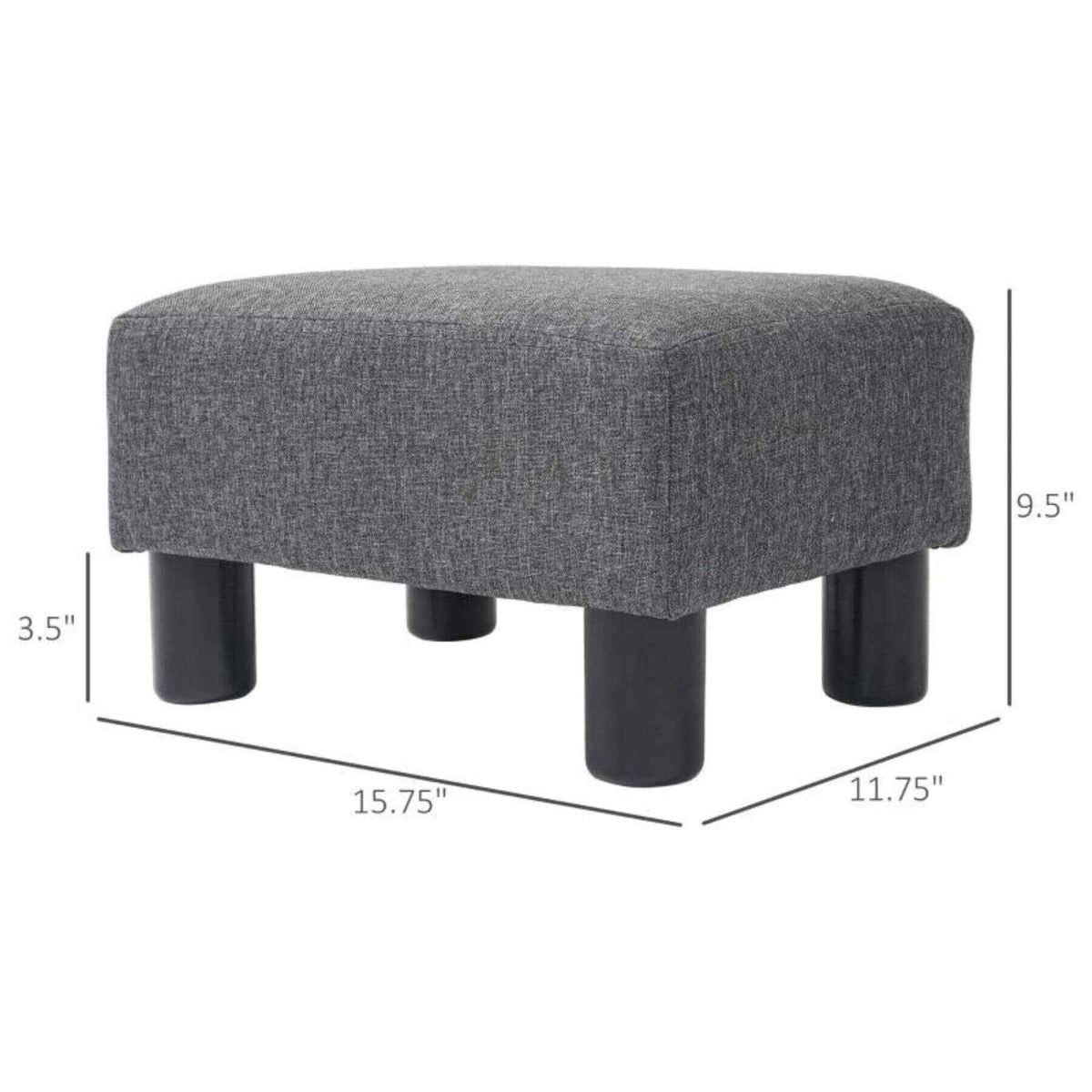 HOMCOM 16" Cube Modern Linen Fabric Pouf Footrest Ottoman, Charcoal Gray