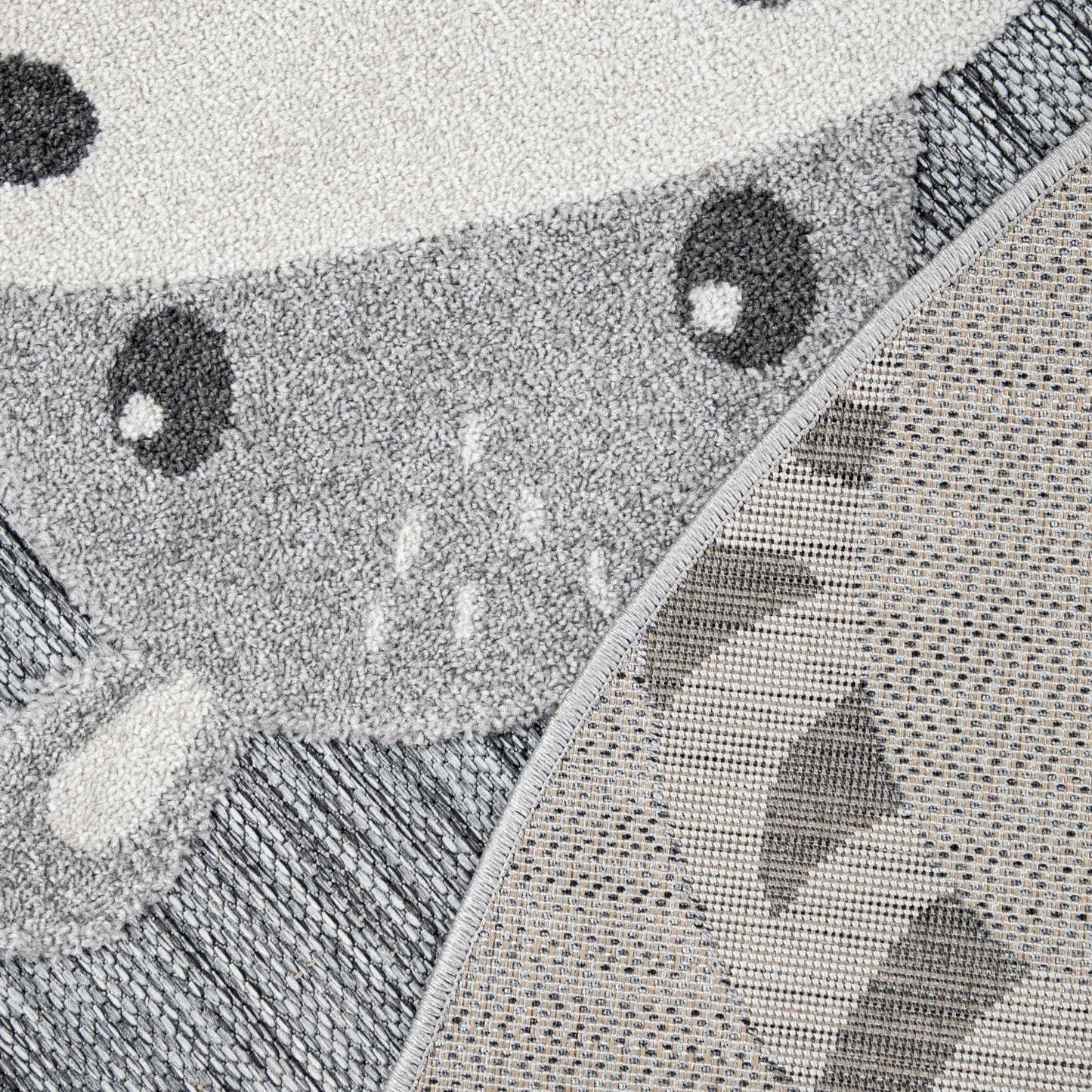 Round Kids Rug Lilo Cute Zoo Animals - Grey