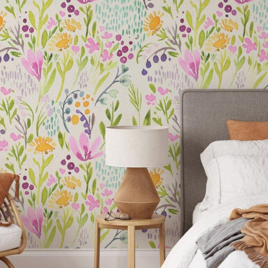 Hand Painted Colorful Flowers Wallpaper
