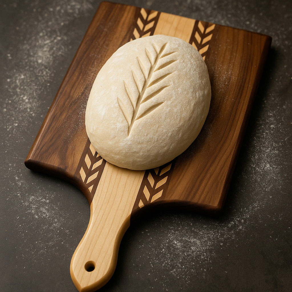 Amish Handmade "Wheat Inlay" Cutting Board - Mixed Hardwood Paddle