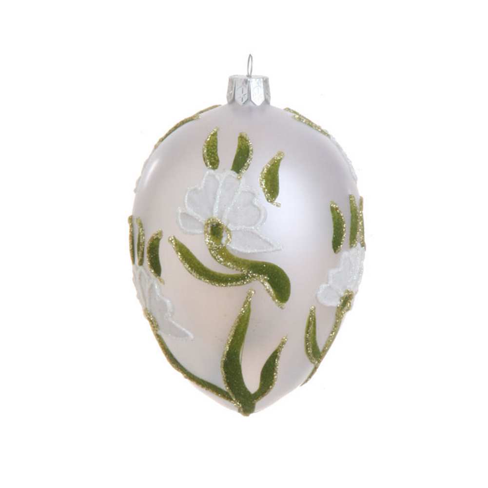 Iridescent Glass Floral Egg Ornament