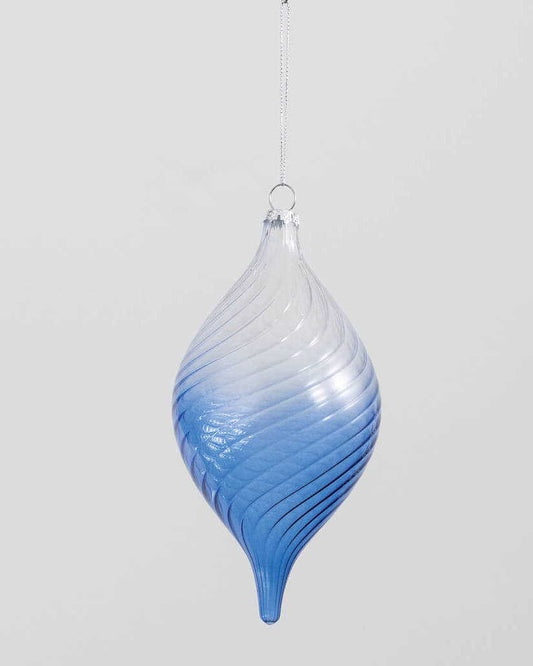 Blue Transition Scroll Glass Ornament - Onion Shape