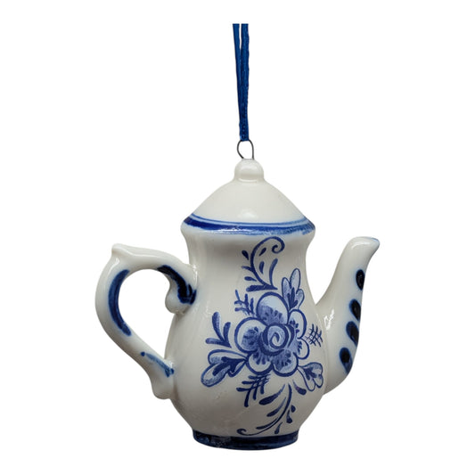 Porcelain Blue Teapot Ornament - Tall
