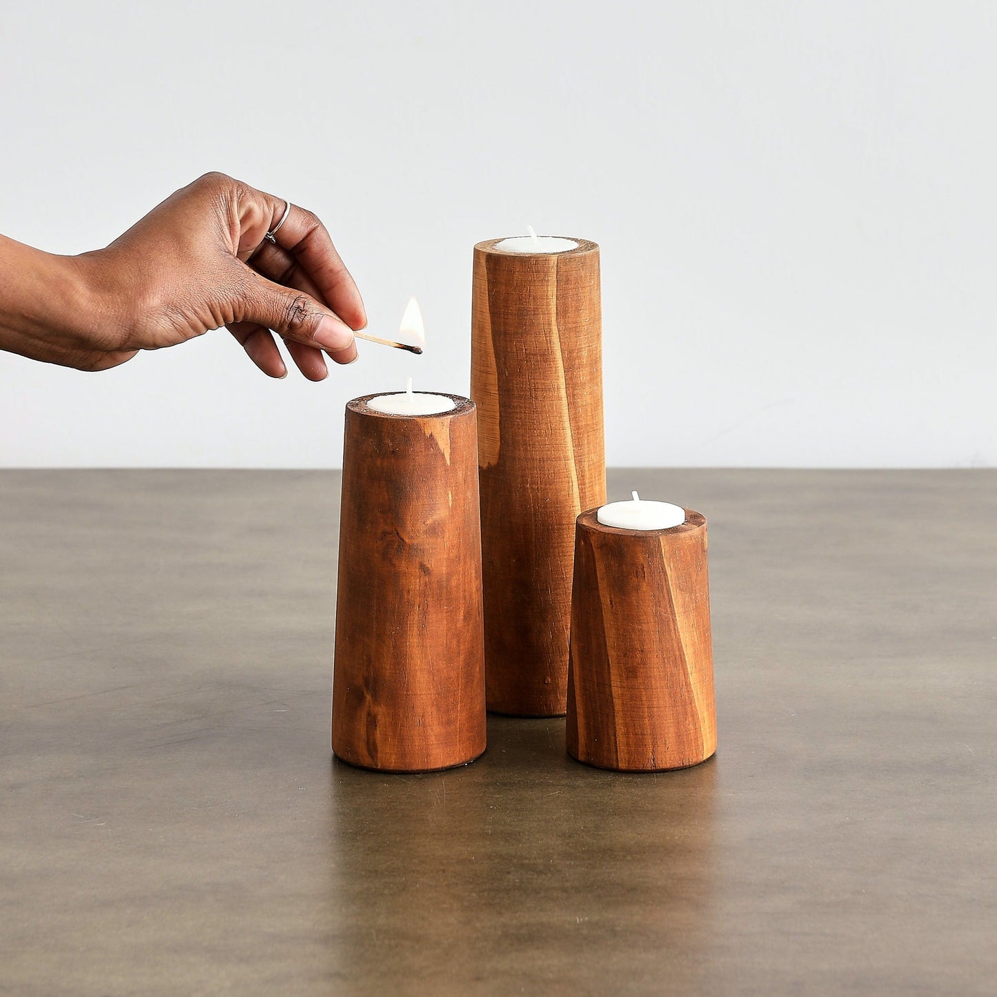 Cylinder Eucalyptus Wood Tealight Candle Holder