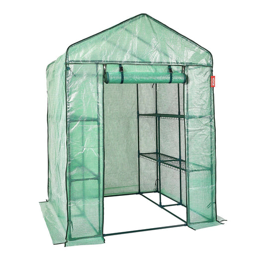 Walk-in Green House, 4.6 x 4.6 x 6.6 ft , Greenhouse with Shelves, High Strength PE Cover with Zipper Door and Steel Frame, Assembly in Minutes, Suitable for Planting and Storage