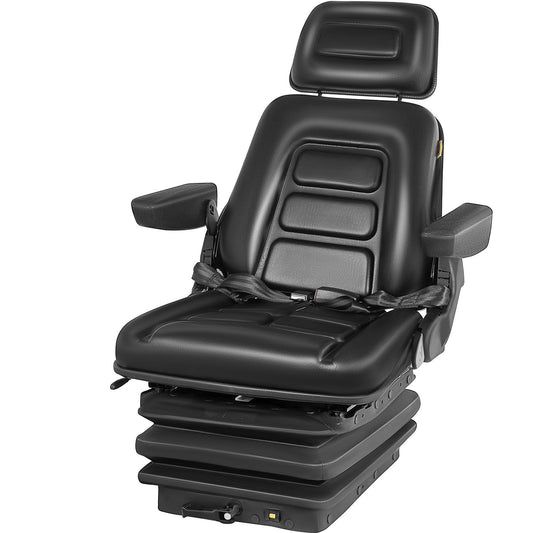 Suspension Seat Adjustable Backrest Headrest Armrest, Forklift Seat With Slide Rails, Foldable Heavy Duty for Tractor Forklift Excavator Skid Steer