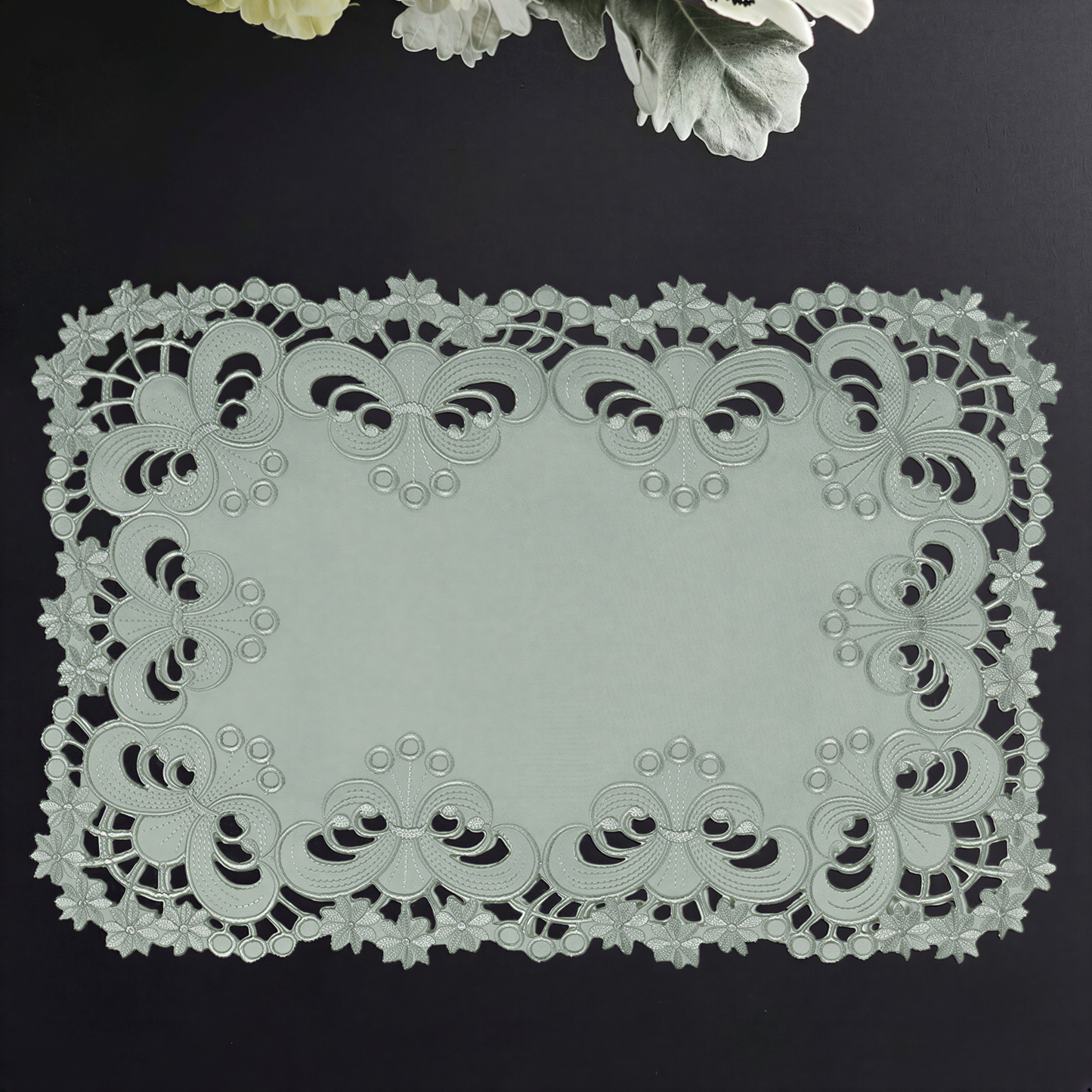 Embroidered Placemats - Gray European Embroidery Dining Table Mats | Rustic & Vintage