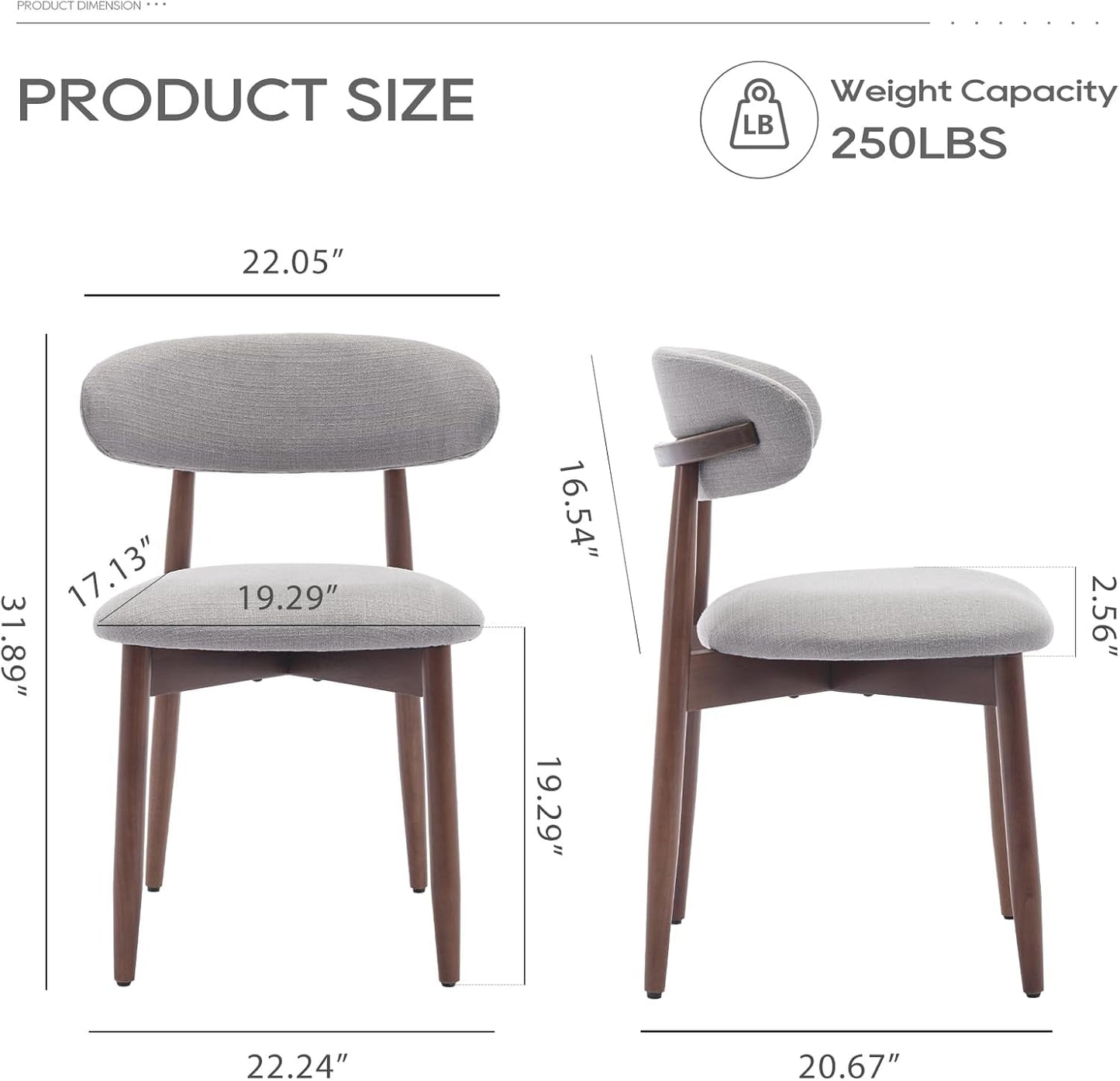 Wooden Dining Chairs Set Of 6 With Light Grey Upholstery