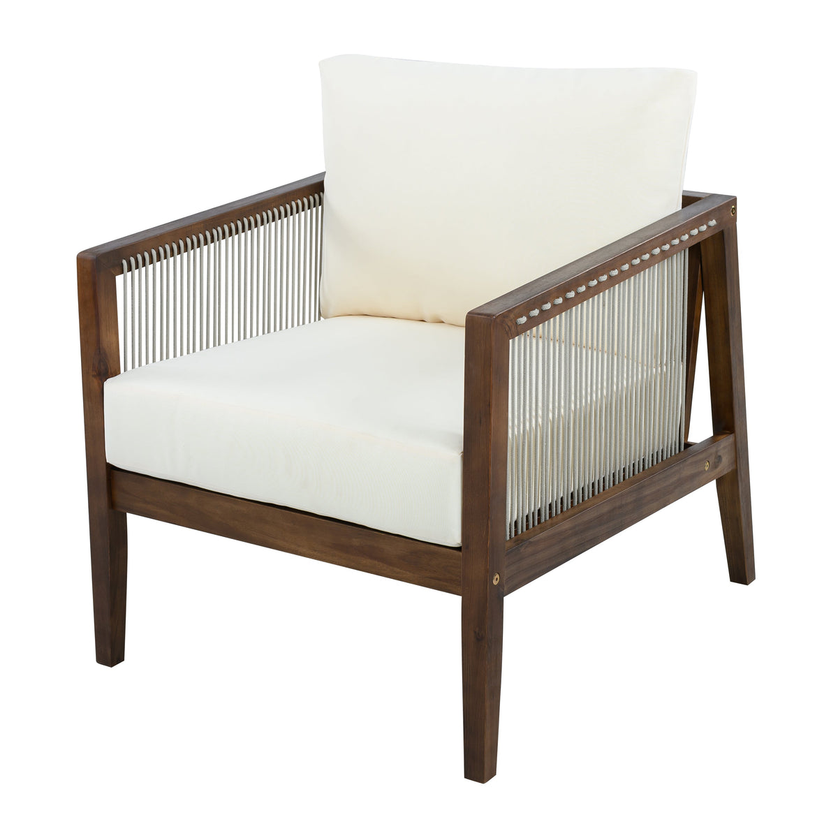Outdoor Club Chair, Acacia Wood Frame with Rope Back