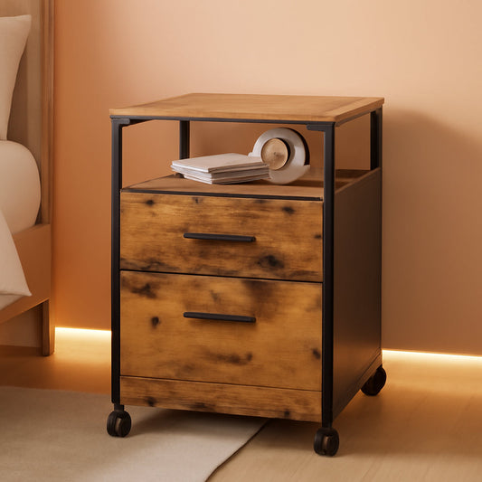 2 Drawer File Cabinet With Mobile Printer Stand Rustic Brown Wood Storage For A4 Or Letter Size Home Office