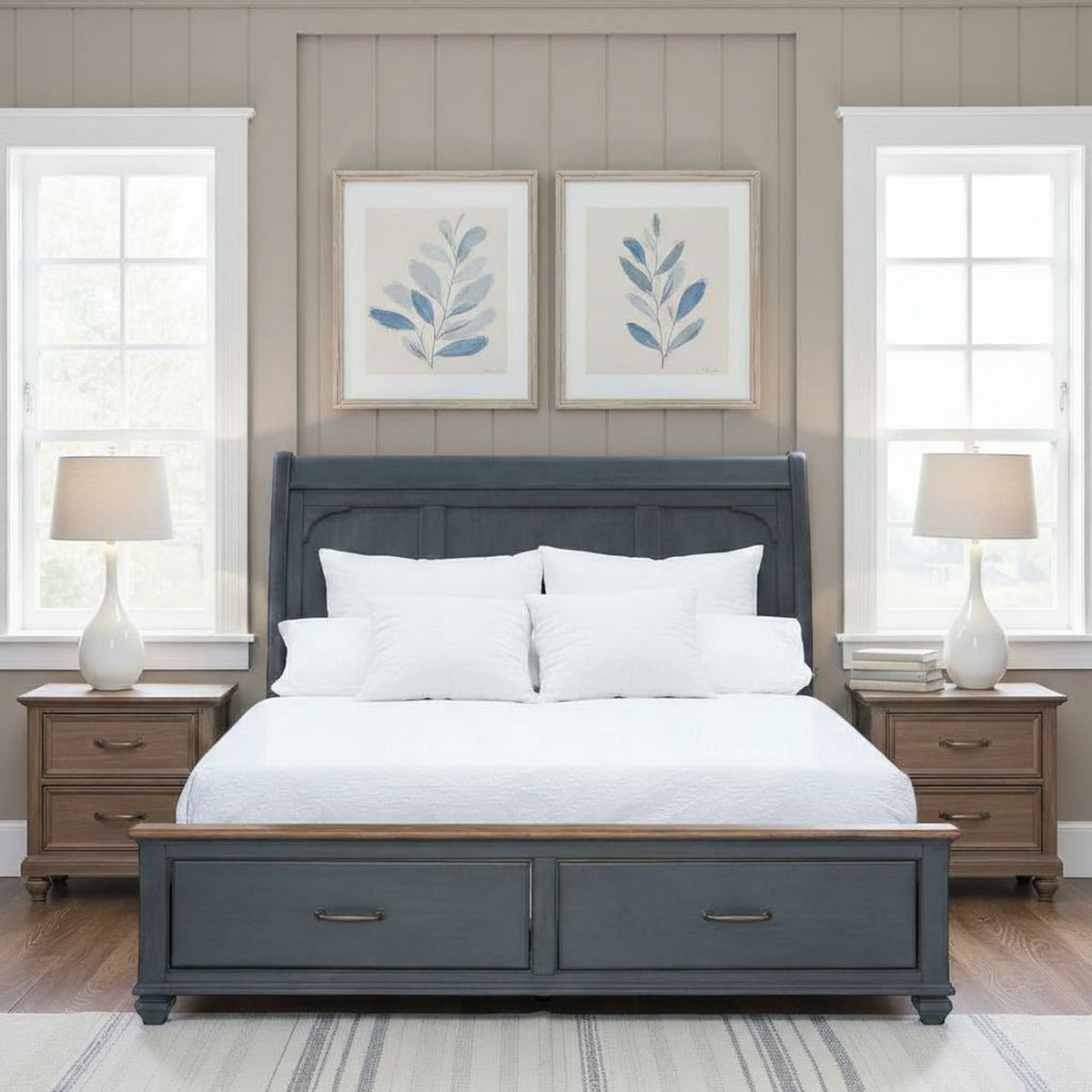 Americana Queen Size Sleigh Bed, Corduroy