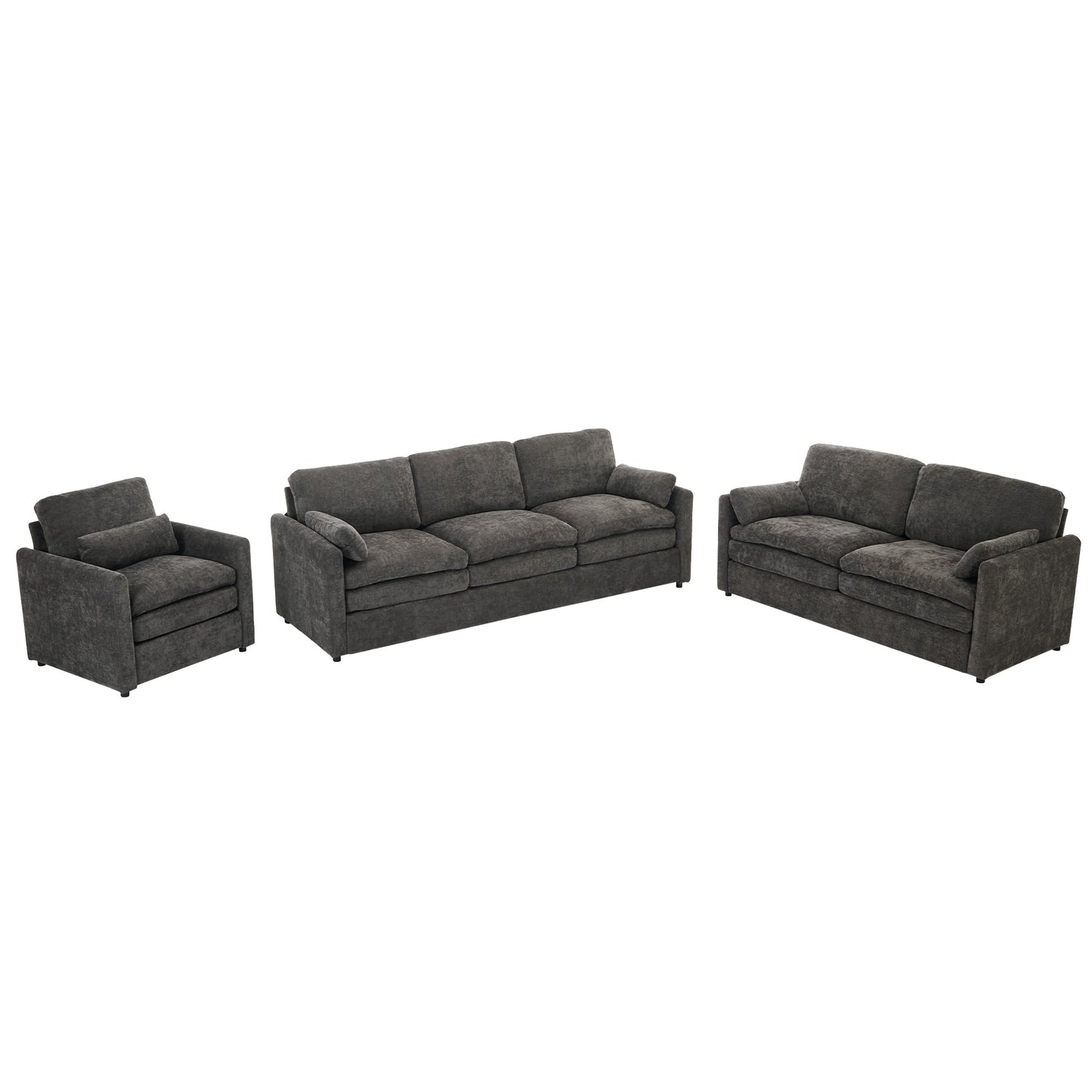 Cozy Upholstered Sofa Set Oversized Comfy Cloud Sofa Double Cushion Sofa Group Plush Cushion Sofa Couch for Living Room, Grey