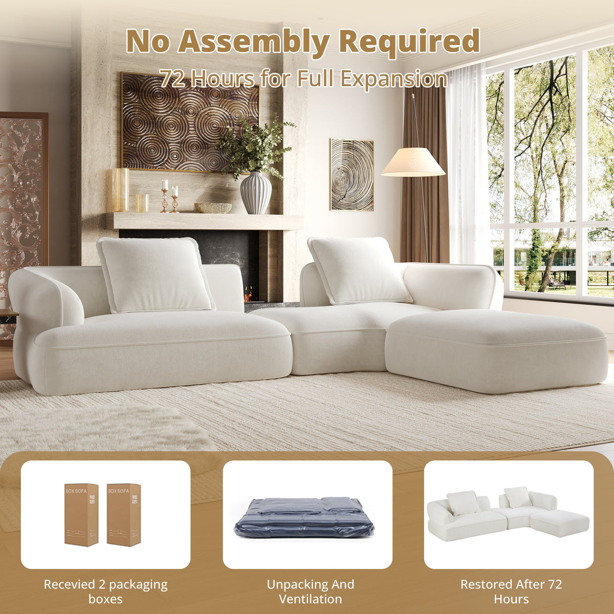 122" Modern L-Shaped Sectional Sofa with Chaise Lounge