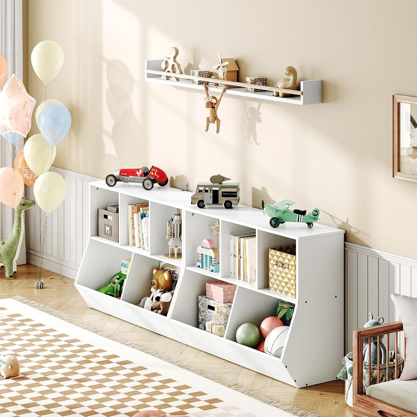 White 35.4 Inch Kids Bookshelf With Open Compartments