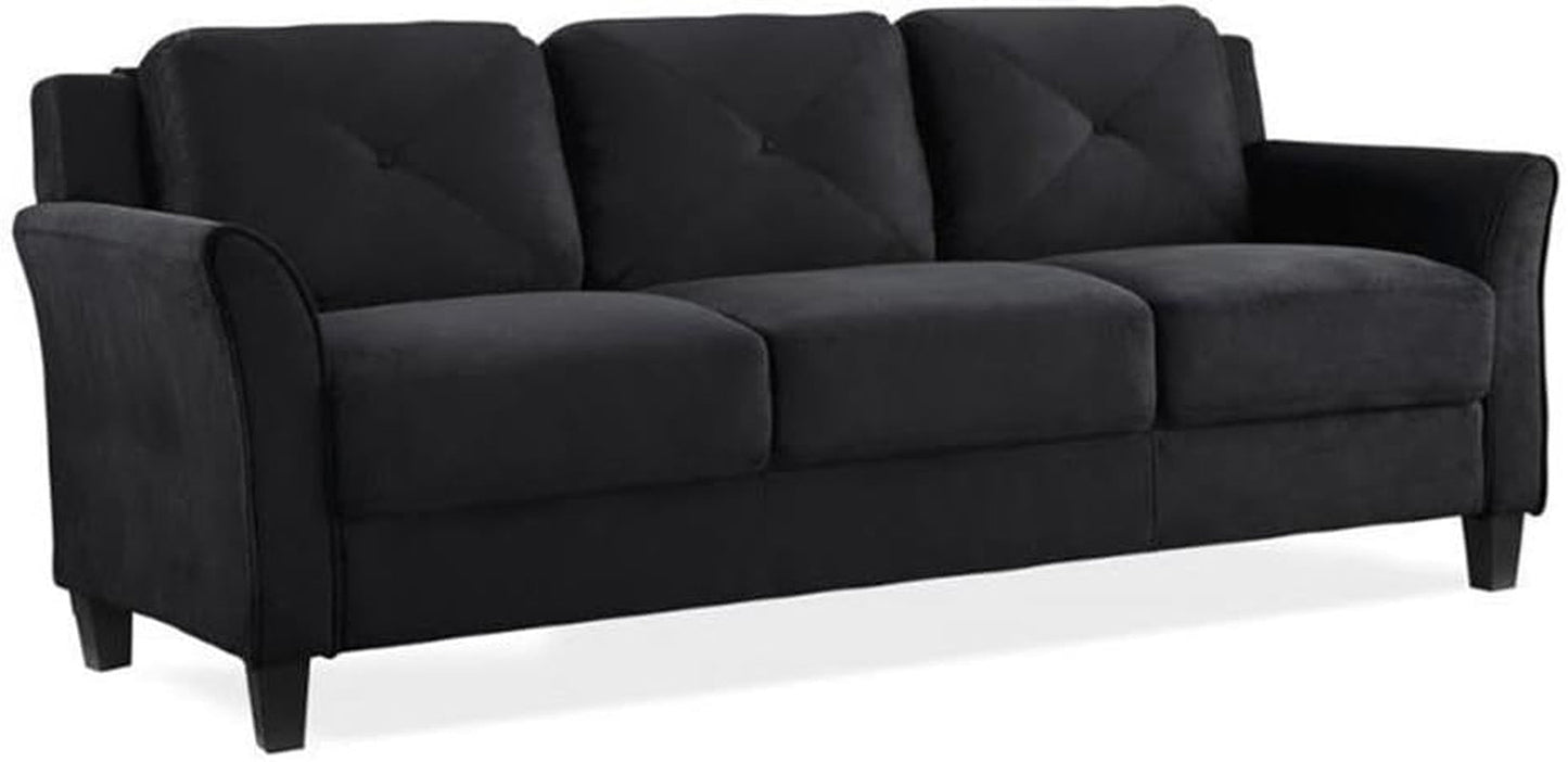 2 Piece Living Room Sofa And Loveseat Set In Black Microfiber Upholstery With 67.3 Inch Total Seat Width