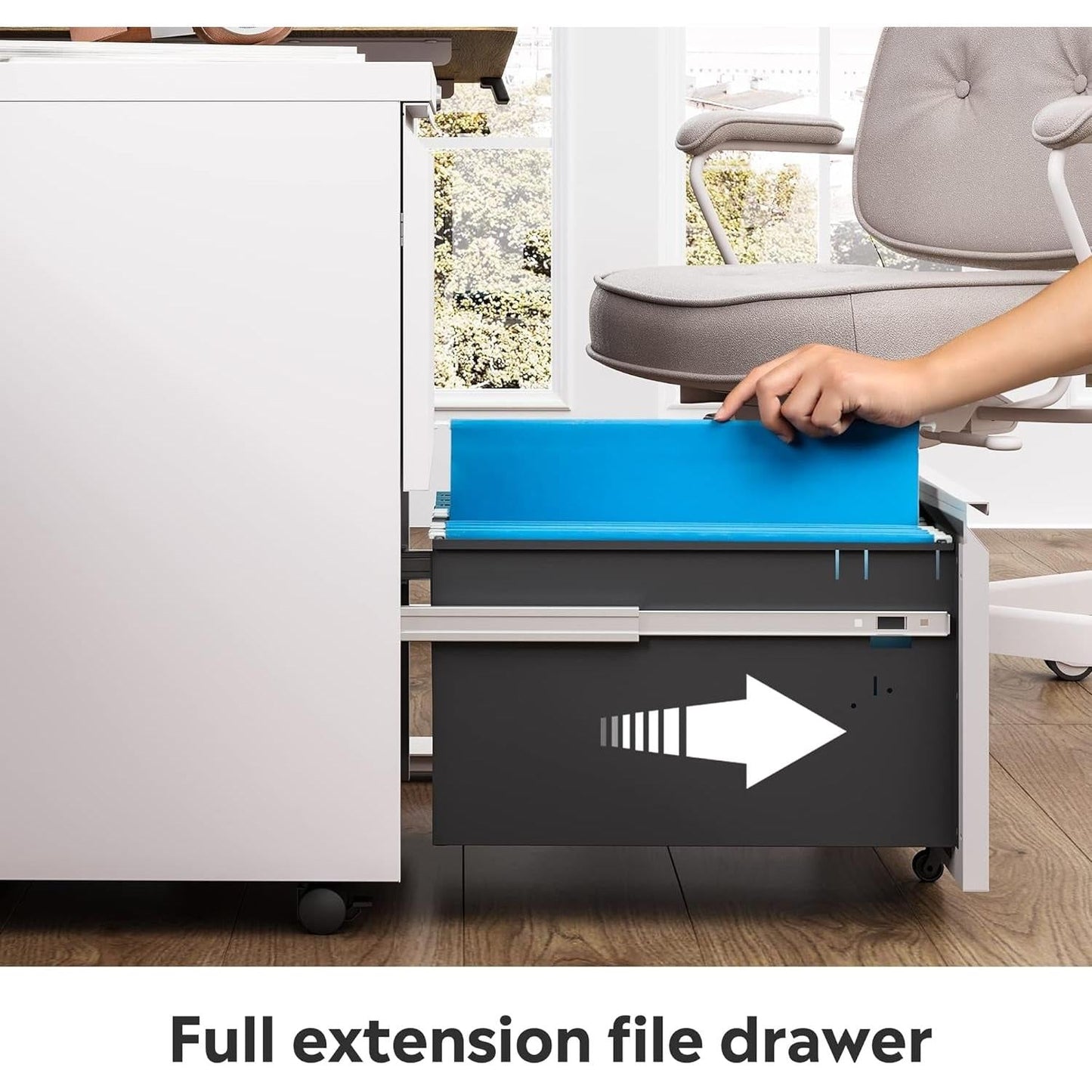 White Metal Mobile Filing Cabinet With Lock And Drawers