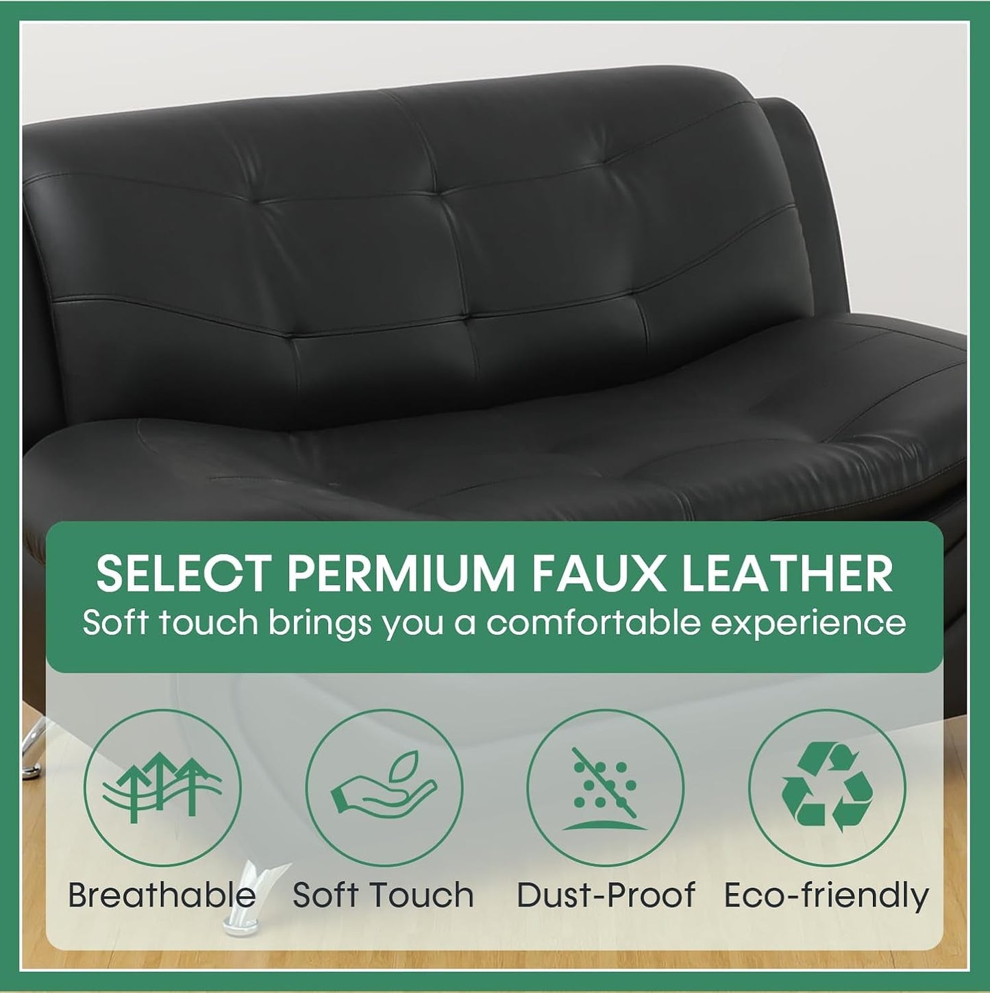 Leather Sofa Set 3 Piece With Loveseat And Armchair For Living Room Black