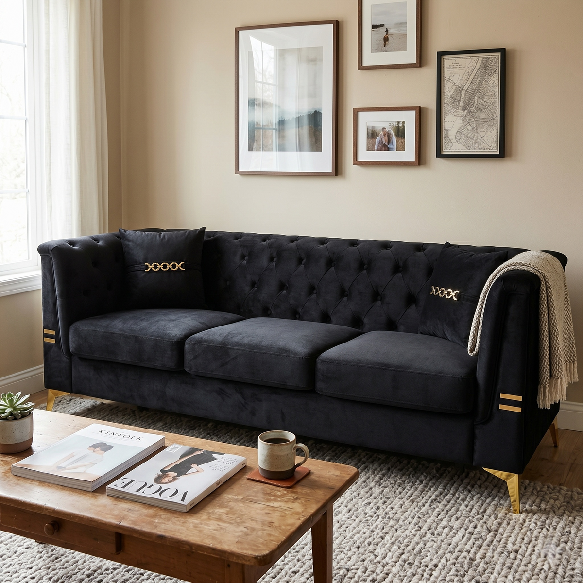 FX-P83-BK4 Contemporary Sofa with 2 Pillows