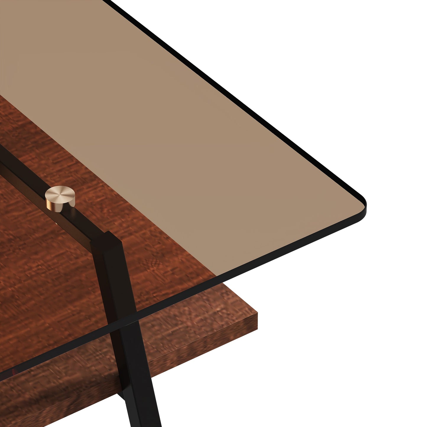 Rectangle Coffee Table, Tempered Glass Tabletop with Black Metal Legs, Modern Table for Living Room , Brown Glass