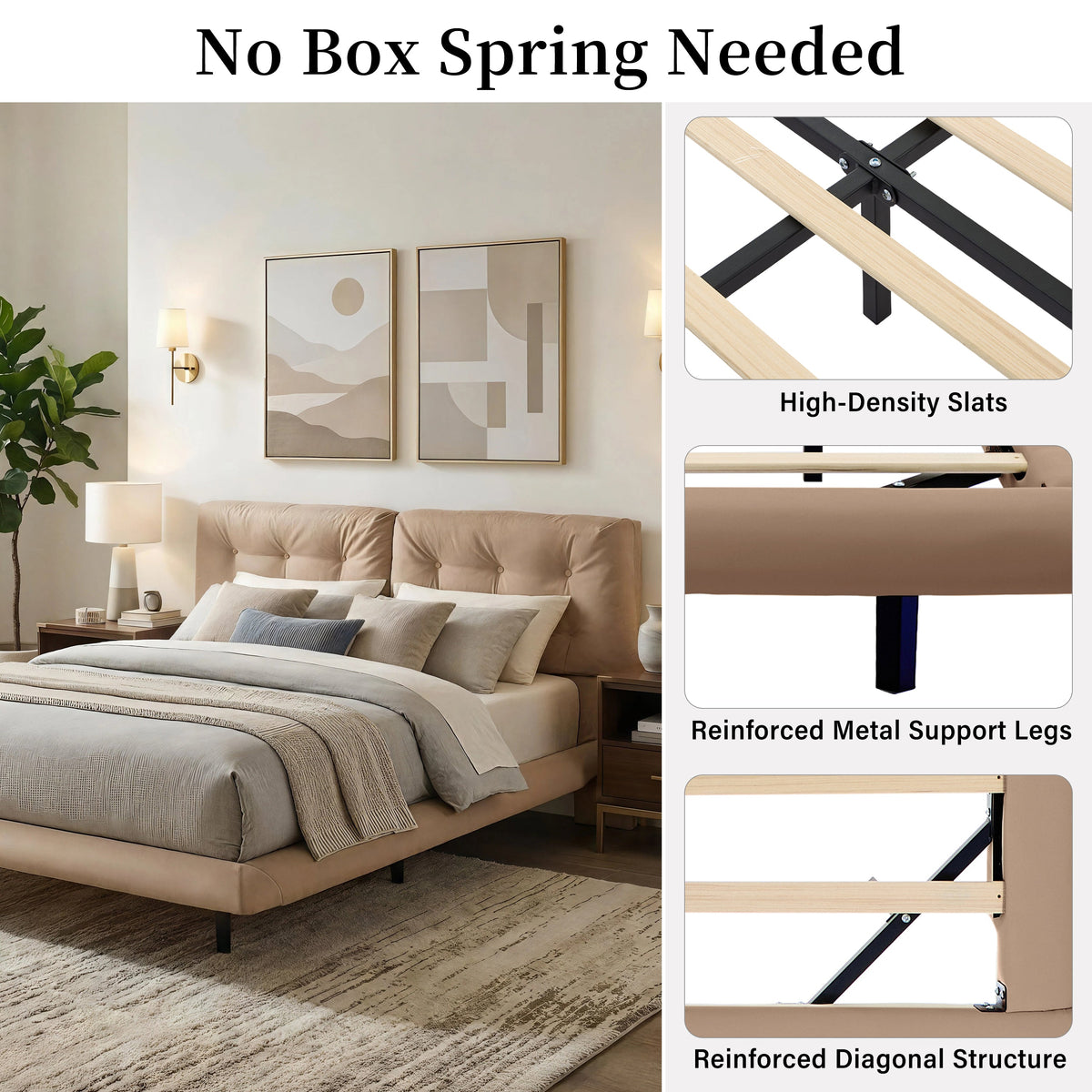 Queen Size Upholstered Floating Bed Frame with LED Lights
