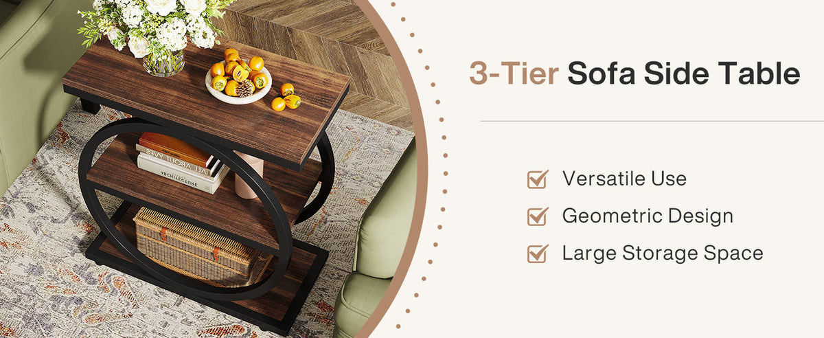 End Table Set of 2 with 3 Storage Shelves